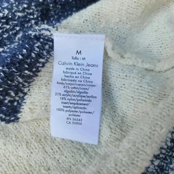 Calvin Klein Jeans Womens Striped Split-Back Sweater Contrast Ivory Gray M - Picture 4 of 12